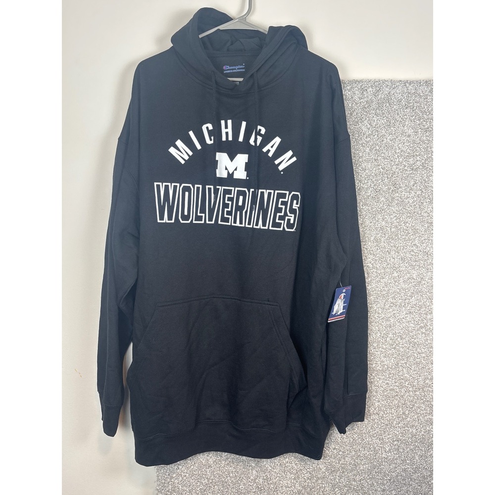 Champion Michigan Wolverines Hoodie Mens Black Pullover Sweatshirt NCAA 4XL